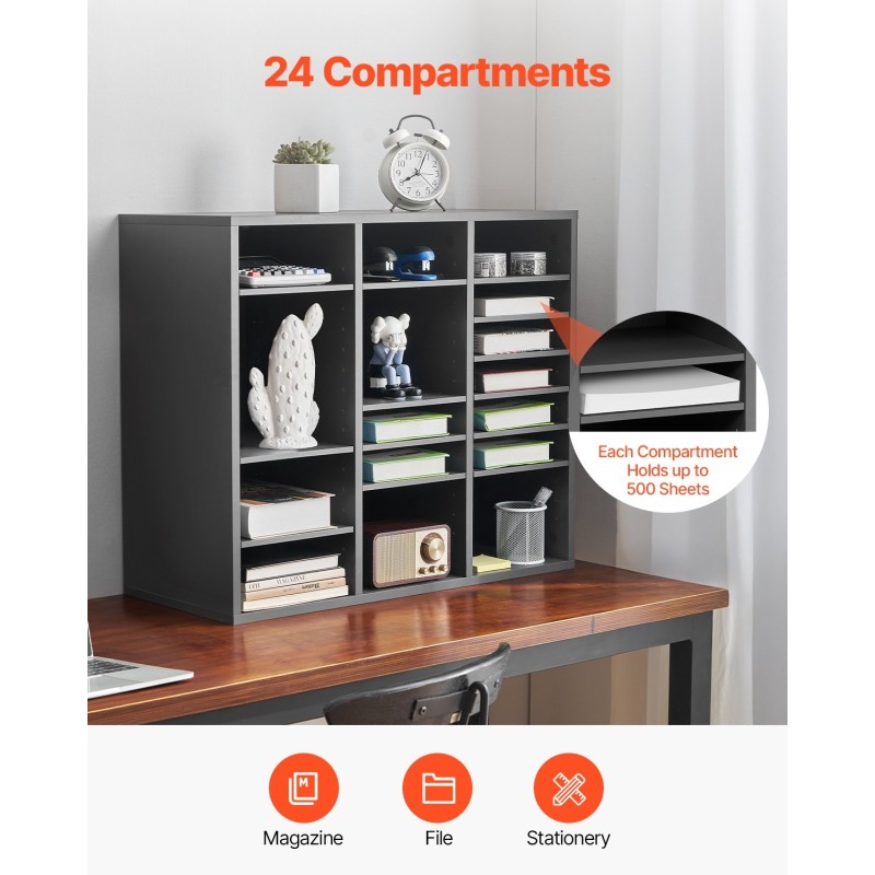 Kirjelaatikosto 24 lokeroa viilutettu lastulevy ja MDF harmaa toimistoihin