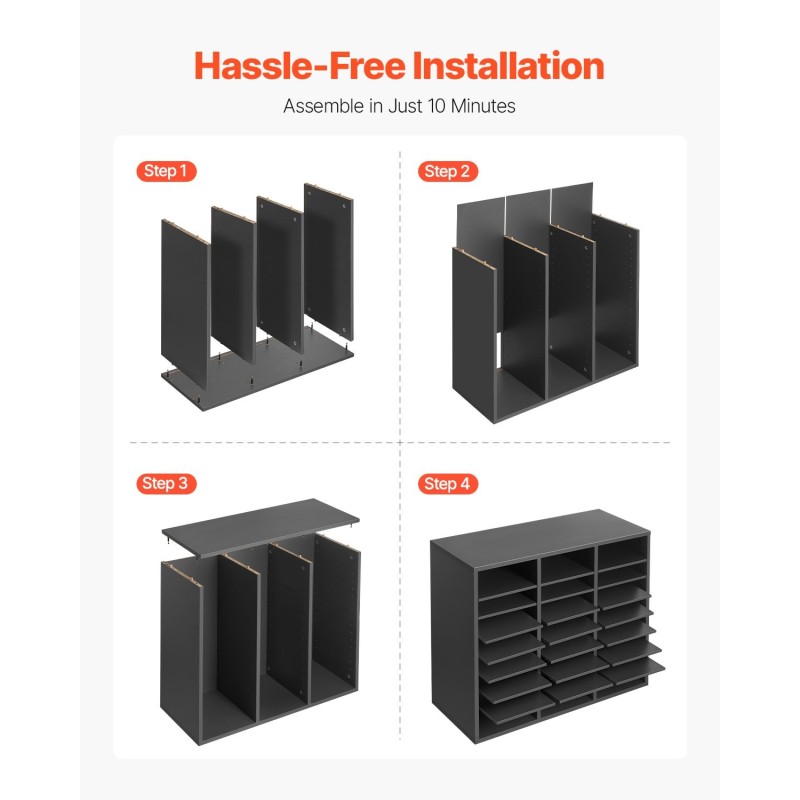 Kirjelaatikosto 24 lokeroa viilutettu lastulevy ja MDF harmaa toimistoihin