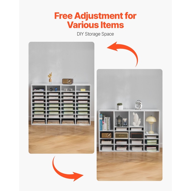 Kirjelokerikko MDF viilutettu lastulevy 36 lokeroa toimistoon 997×305×680 mm valkoinen