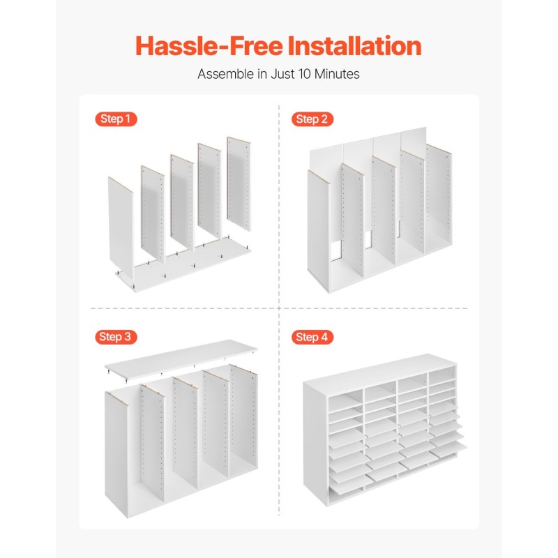 Kirjelokerikko MDF viilutettu lastulevy 36 lokeroa toimistoon 997×305×680 mm valkoinen