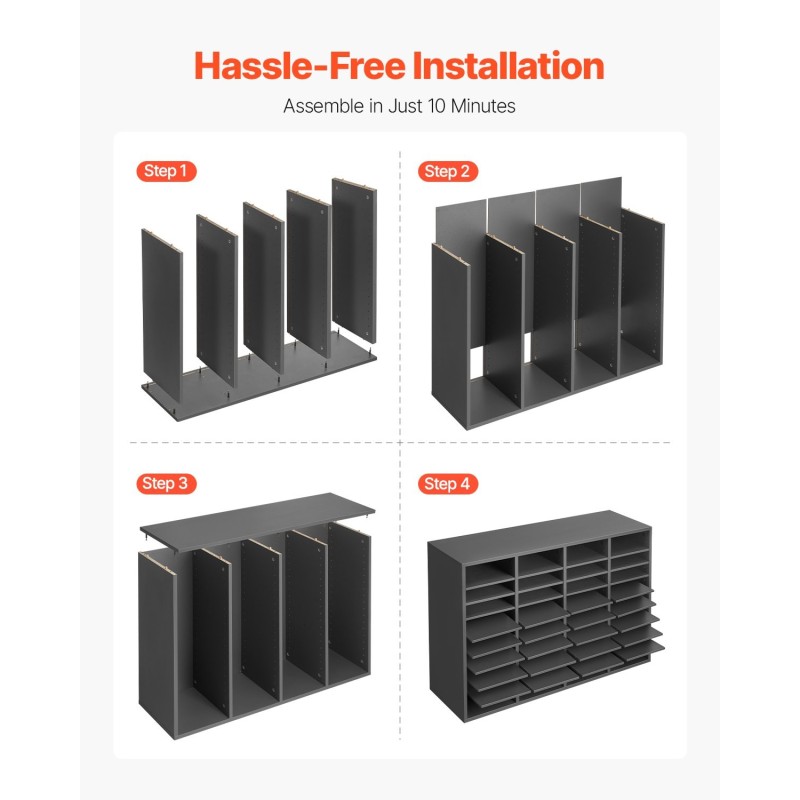 Monilokeroinen asiakirjalajittelija 36 lokeroa säädettävä hyllyväli 25–55 millimetriä lastulevy ja keskitiheyspuulevy