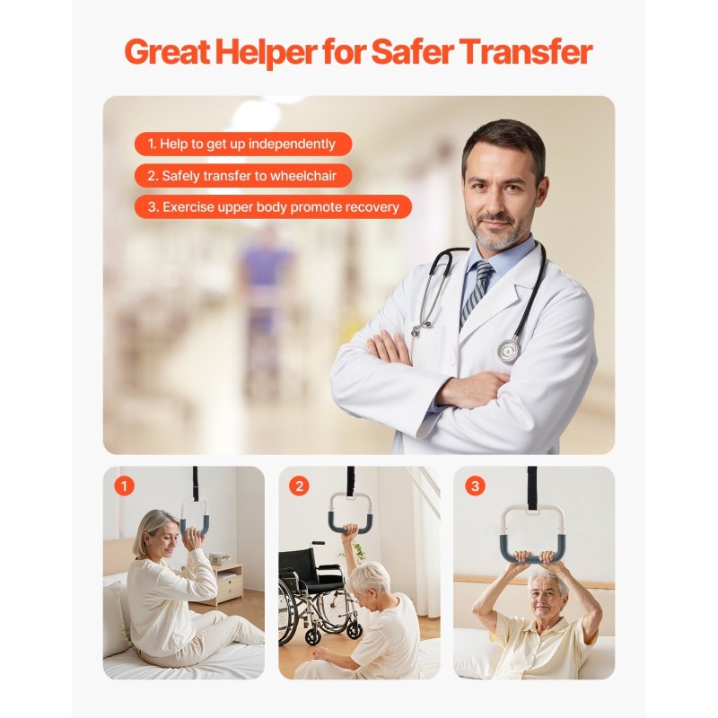 Sängyn itseseisova trapetsitanko jauhemaalattu teräs 250 paunan kantavuus