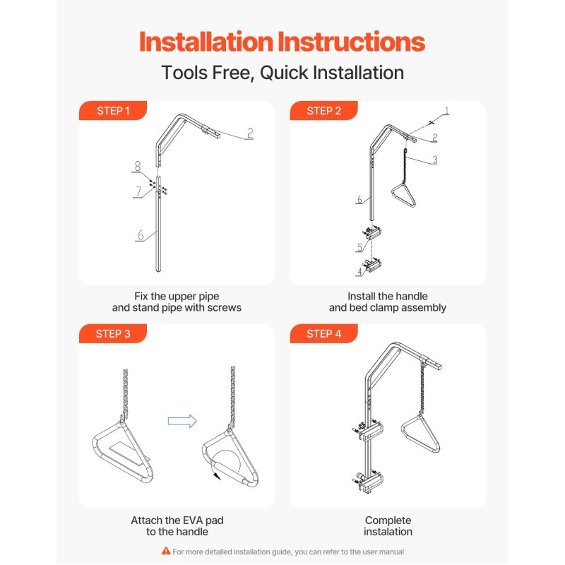 Sängyn yläpuolinen trapetsitanko jauhepinnoitettua terästä säädettävä kahva 113 kg