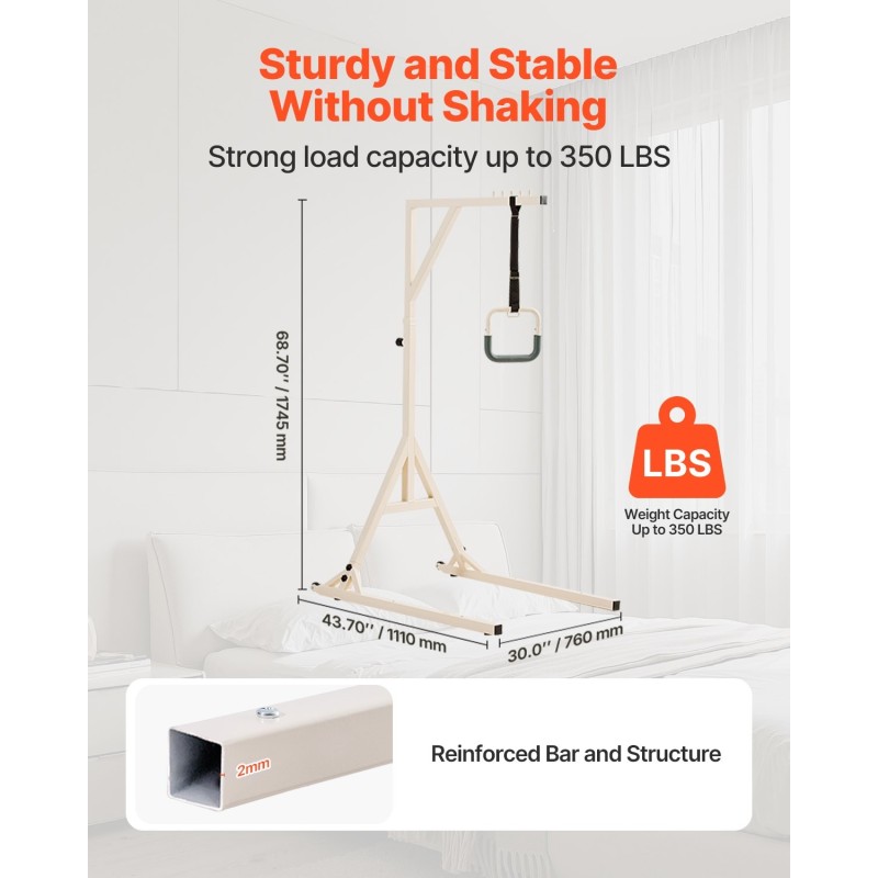 Sängyn kolmiotanko lattiatelineellä korkeussäädettävä Q195-teräs 2 pyörää 159 kg kantavuus