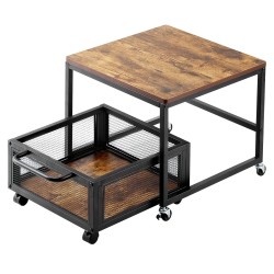 Minijääkaapin teline metallirungolla E1 luokan puutasolla liikuteltavalla säilytyskärryllä ja lukittavilla pyörillä