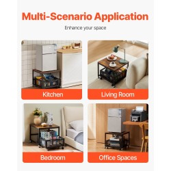 Minijääkaapin teline metallirungolla E1-luokan puutasolla liikuteltavalla säilytyskärryllä ja lukittavilla pyörillä