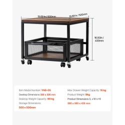 Minijääkaapin teline metallirungolla E1-luokan puutasolla liikuteltavalla säilytyskärryllä ja lukittavilla pyörillä