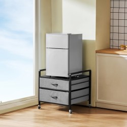 Minijääkaapin alusta metallirungolla ja massiivipuulevyllä kaksi vesitiivistä laatikkoa kääntyvillä pyörillä