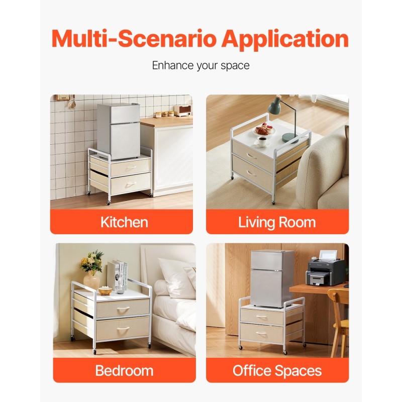 Minijääkaapin teline metallirungolla 15 cm E1-luokan massiivipuulevy, 2 vedenpitävää laatikkoa, lukittavat pyörät