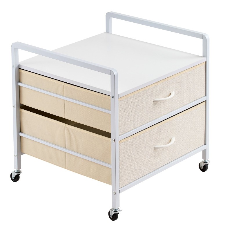 Minijääkaapin teline metallirungolla 15 cm E1-luokan massiivipuulevy, 2 vedenpitävää laatikkoa, lukittavat pyörät