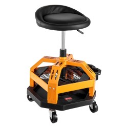 Työpajajakkara teräsrunko pneumaattinen korkeudensäätö 650 810 mm 360 asteinen pehmustettu istuin pyörillä