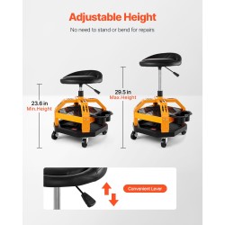 Työpajajakkara teräsrunko pneumaattinen korkeudensäätö 650–810 mm 360-asteinen pehmustettu istuin pyörillä