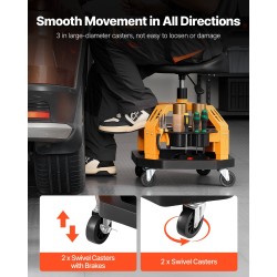 Työpajajakkara teräsrunko pneumaattinen korkeudensäätö 650–810 mm 360-asteinen pehmustettu istuin pyörillä