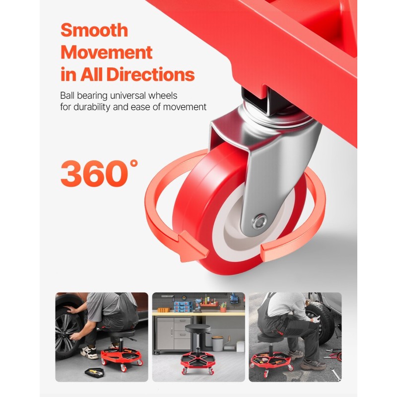 Mekaanikonjakkara säädettävä 420–550 mm teräsrunko pehmustettu istuin rullaavat pyörät kantavuus 300 paunaa