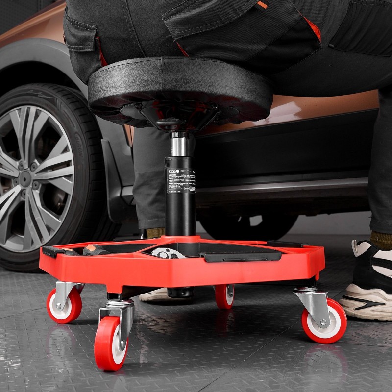 Mekaanikonjakkara säädettävä 420–550 mm teräsrunko pehmustettu istuin rullaavat pyörät kantavuus 300 paunaa