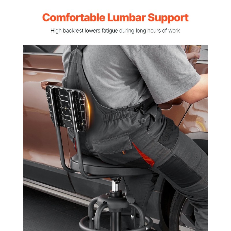 Työpajajakkara selkänojalla teräsrunko pehmustettu istuin pyörillä säädettävä korkeus 1030–1140 mm