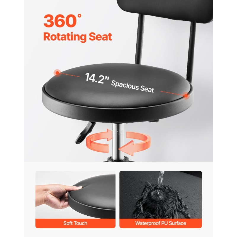 Työpajajakkara selkänojalla teräsrunko pehmustettu istuin pyörillä säädettävä korkeus 1030–1140 mm