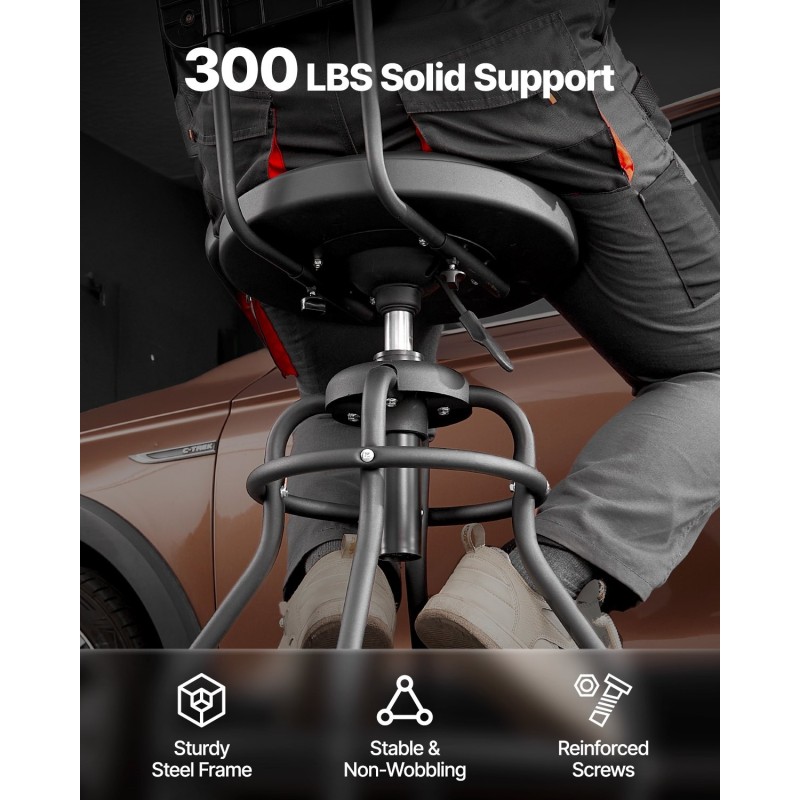 Työpajajakkara selkänojalla teräsrunko pehmustettu istuin pyörillä säädettävä korkeus 1030–1140 mm