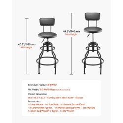 Työpajajakkara selkänojalla teräsrunko pehmustettu istuin pyörillä säädettävä korkeus 1030–1140 mm