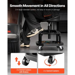 Työpajajakkara teräsrunko paineilmasäädettävällä 360-asteisella pehmustetulla istuimella pyörillä kantavuus 136 kg