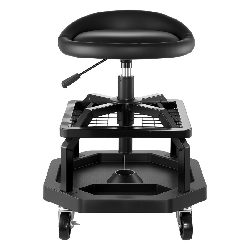 Työpajajakkara teräsrunko paineilmasäädettävällä 360-asteisella pehmustetulla istuimella pyörillä kantavuus 136 kg