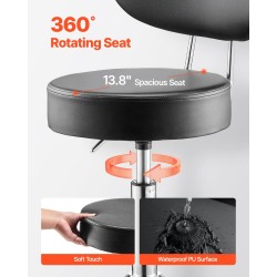 Työpajajakkara selkänojalla jauhemaalattu teräsrunko korkeussäädöllä pyörivä pehmustettu istuin