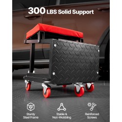 Mekaanikon pyörällinen jakkara teräsrunko pehmustettu istuin työkalutarjotin