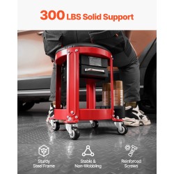 Mekaanikon rullaava jakkara teräsrunko pehmustettu istuin työkaluallas kaksi vetolaatikkoa