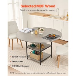 Pyöreä ruokapöytä laminoitu MDF 1200 mm 4–6 hengelle metallijaloilla ja säilytystasolla