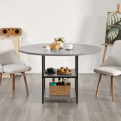 Pyöreä ruokapöytä laminoitu MDF 1200 mm 4–6 hengelle metallijaloilla ja säilytystasolla