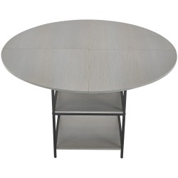 Pyöreä ruokapöytä laminoitu MDF 1200 mm 4–6 hengelle metallijaloilla ja säilytystasolla
