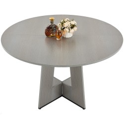 Pyöreä harmaa ruokapöytä MDF laminaattipinnalla 120 cm 4 6 hengelle paksut puujalat