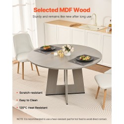 Pyöreä harmaa ruokapöytä MDF laminaattipinnalla 120 cm 4–6 hengelle paksut puujalat