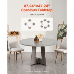 Pyöreä harmaa ruokapöytä MDF laminaattipinnalla 120 cm 4–6 hengelle paksut puujalat