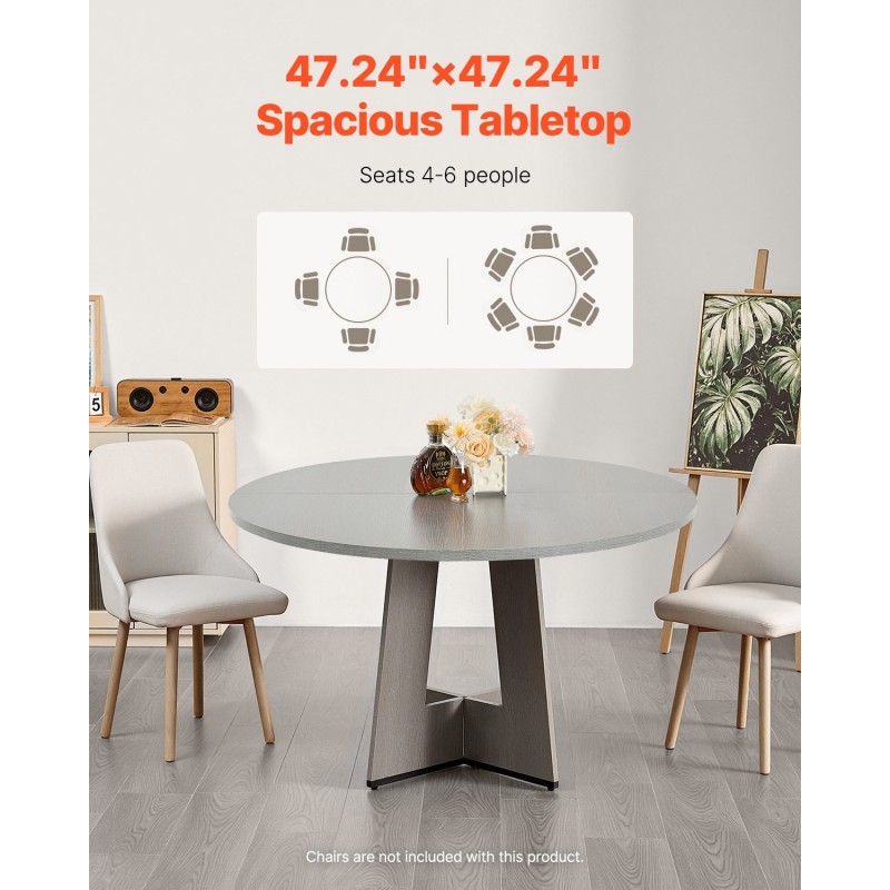 Pyöreä harmaa ruokapöytä MDF laminaattipinnalla 120 cm 4–6 hengelle paksut puujalat