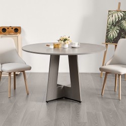 Pyöreä harmaa ruokapöytä MDF laminaattipinnalla 120 cm 4–6 hengelle paksut puujalat