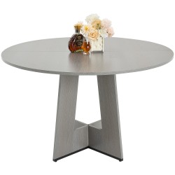Pyöreä harmaa ruokapöytä MDF laminaattipinnalla 120 cm 4–6 hengelle paksut puujalat