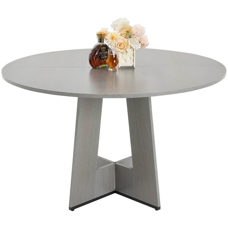 Pyöreä harmaa ruokapöytä MDF laminaattipinnalla 120 cm 4–6 hengelle paksut puujalat