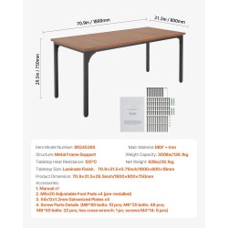 Suorakulmainen ruokapöytä MDF-laminaatti metallijalat 180×80×75 cm 6–8 hengelle ruskea