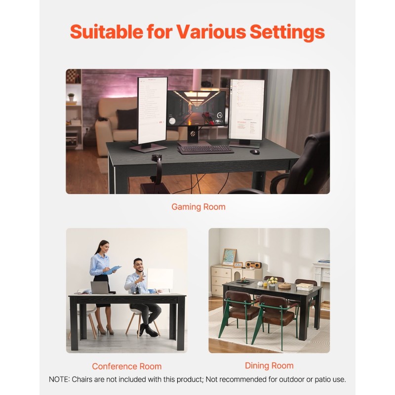 Suorakulmainen MDF-ruokapöytä laminaattipinnalla 160 x 80 cm 4–6 hengelle musta