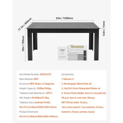Suorakulmainen MDF-ruokapöytä laminaattipinnalla 160 x 80 cm 4–6 hengelle musta