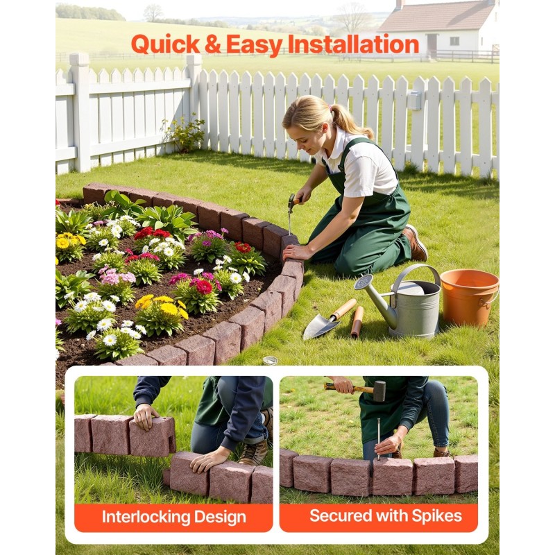 Muovinen kivireunus PE-muovi 1190 mm 4-pakkaus ruskea piha-rajaukseen