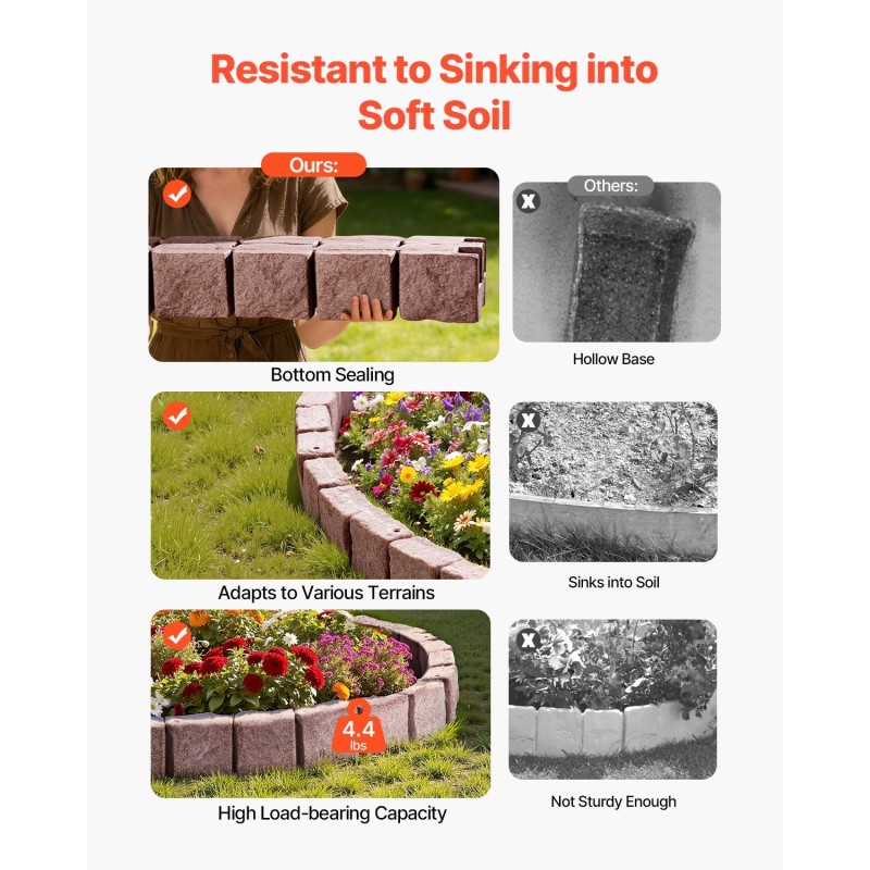 Muovinen kivireunus PE-muovi 1190 mm 4-pakkaus ruskea piha-rajaukseen