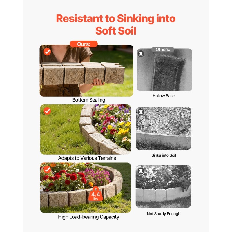 Kivireunus PE-muovinen beige 4 kpl pakkaus nurmikon rajaukseen