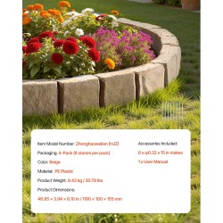 Kivireunus PE-muovinen beige 4 kpl pakkaus nurmikon rajaukseen