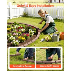 Nurmikon reunus PE-muovinen 1180×95×57 mm 4 kpl pakkaus ruskea joustava kiinnityspiikeillä