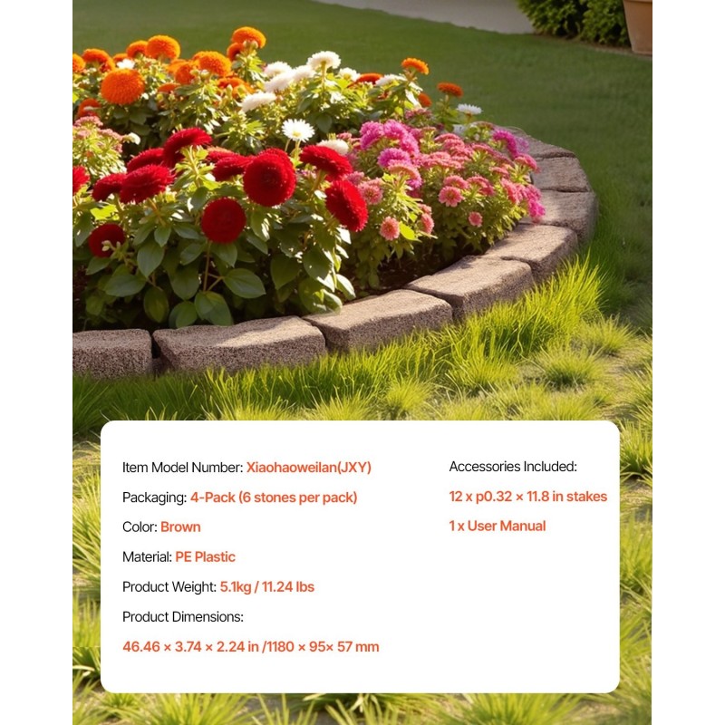 Nurmikon reunus PE-muovinen 1180×95×57 mm 4 kpl pakkaus ruskea joustava kiinnityspiikeillä