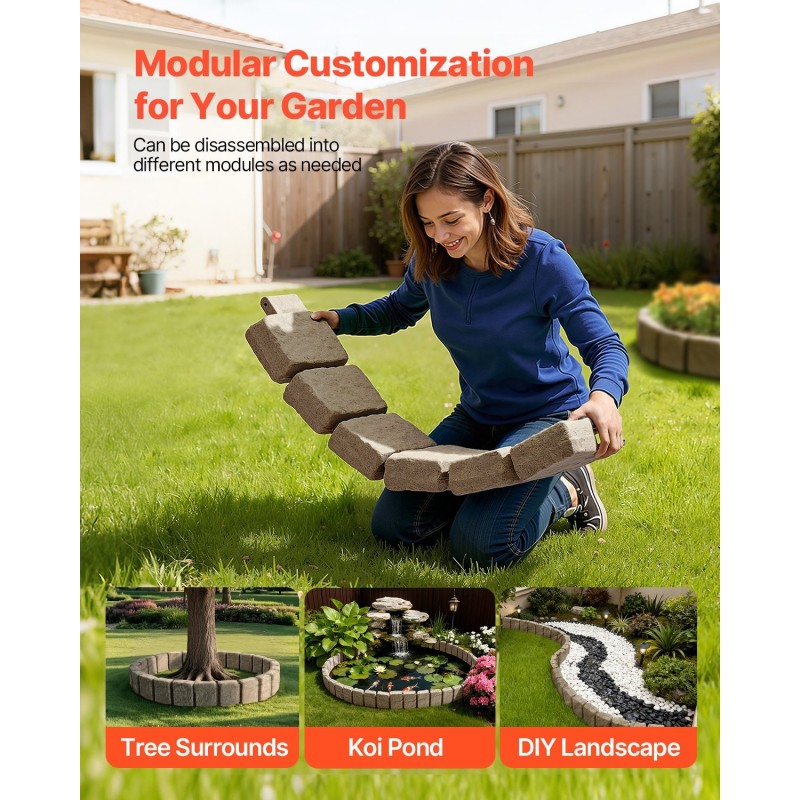 Keinokivinen reunus PE-muovi 1200x100x230 mm beige 4 pakkausta nurmikon rajaukseen