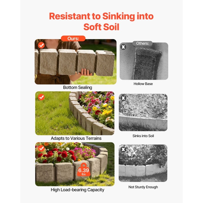 Keinokivinen reunus PE-muovi 1200x100x230 mm beige 4 pakkausta nurmikon rajaukseen