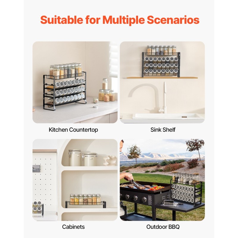 Mausteteline nelitasoinen pinottava seinä- ja tasoasennettava maustepurkeille